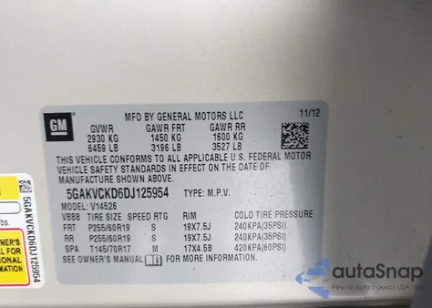 2013 Buick Enclave Leather z USA, uszkodzony, nr VIN 5GAKVCKD6DJ125954